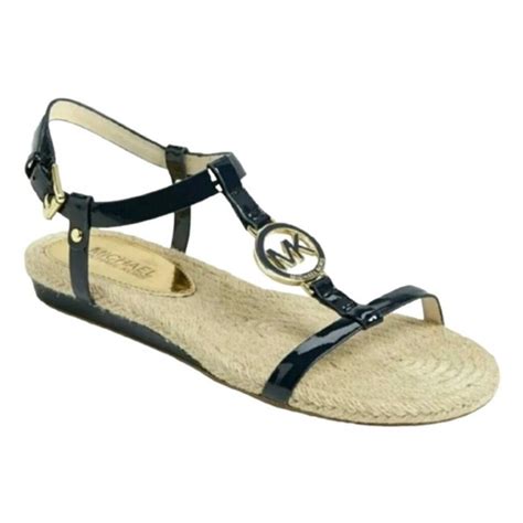 michael kors hope black patent leather espadrille sandals|Michael Kors black leather sandals.